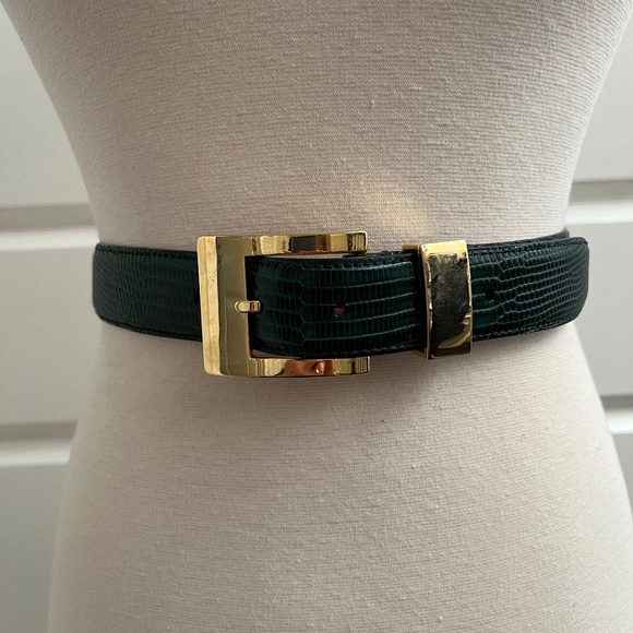 Carlyle Genuine Lizard Belt, Hunter Green / Forest Green, USA Made, Like New, S main image 5